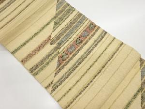 手織り真綿紬横段に蔦葉模様織出し名古屋帯